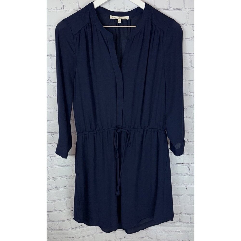 DANIEL RAINN Women’s Sz Medium Blue Chiffon 3/4 Sleeve Elastic Drawstring Dress